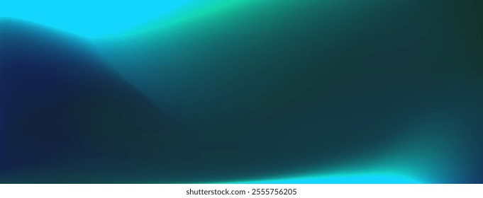 Blue water gradient background. Vector abstract soft light blur effect backdrop. Dreamy teal green color gradation image. Aqua wave motion banner. Glowing camera film effect