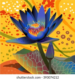 blue water lily on abstract background