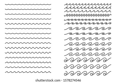 Blue water line waves ornament pattern. Radio music sound abstract motion wave. Vector illustration
