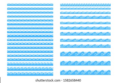 Blue water line waves ornament pattern. Radio music sound abstract motion wave. Vector illustration