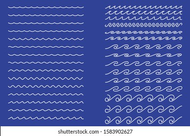 Blue water line waves ornament pattern. Radio music sound abstract motion wave. Vector illustration