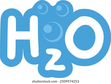 Blue water molecule illustration with chemical formula H2O.
