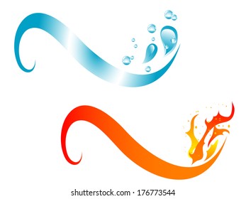 Blue water and orange fire simple icon