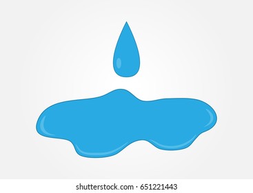 Blue water puddle with falling drop. Isolated logo.  Vector illustration.