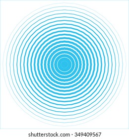 Blue Water rings drops isolated on white background. Vector sound circle wave pattern, concentric circles.