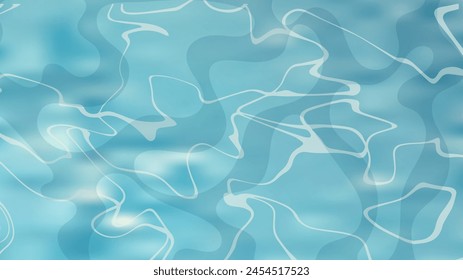 Textura ondulada de agua azul, vista superior. Reflejo de la luz del sol, piscina, océano o mar fondo abstracto en el estilo de anime japonés.