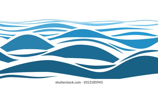Blue water sea waves abstract vector background. Water wave curve background, line ocean banner illustration