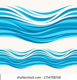 Blue water sea waves abstract vector background. Water wave curve background, line ocean banner illustration