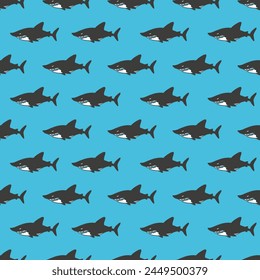 Blue Water Sharks Ocean Animal Seamless Pattern can be use for background and apparel design