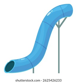 Blue water slide standing on metal construction, entertaining equipment for having fun in aquapark