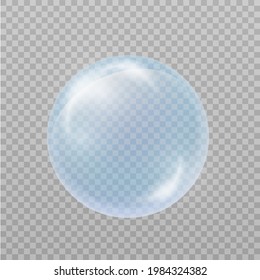 Blue water soap bubble. Element for design washing powder, shampoo, skin cosmetics.  
Isolated on transparent background.