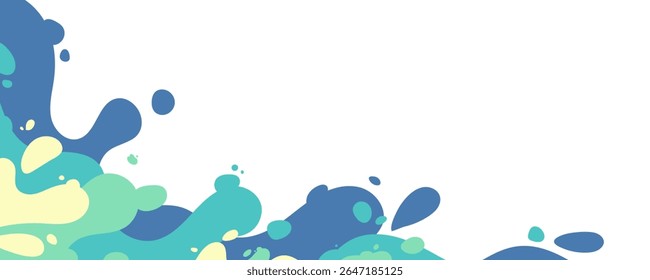 Blue water splash with abstract background and playful sea animals illustration