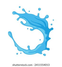 Blue Water Splash as Aqua Motion with Drops Vector Illustration