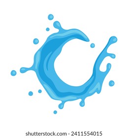 Blue Water Splash as Aqua Motion with Drops Vector Illustration