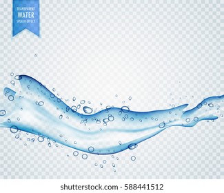 blue water splash with bubbles on transparent background