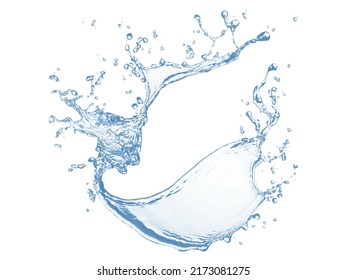 Blue water splash and drops isolated on white background.