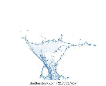 Blue water splash and drops isolated on white background.
