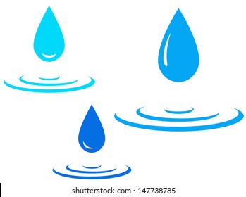 blue water splash and falling drop on white background