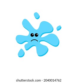 blue water splash with gloomy emoticon on white background