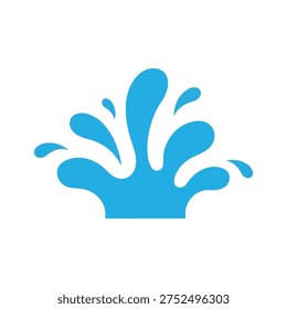 Blue water splash icon with clean geometric droplets. Minimalist flat vector illustration representing refreshment, cleanliness, or Songkran festival water play.