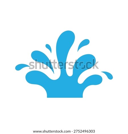 Blue water splash icon with clean geometric droplets. Minimalist flat vector illustration representing refreshment, cleanliness, or Songkran festival water play.