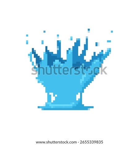 Blue water splash icon in pixel art style, resembling a retro game visual with vivid colors.
