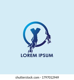 Diseño de la plantilla vectorial de la letra inicial Y del logotipo de Blue Water Splash.