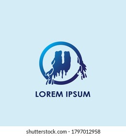 Blue Water Splash Initial Letter U Logo Icon Vector Template Design.