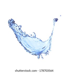 Blue water splash isolated on white, vector background