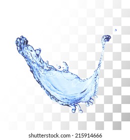 Blue water splash isolated on white, vector background