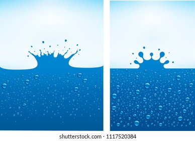 Blue water splash with many water drops