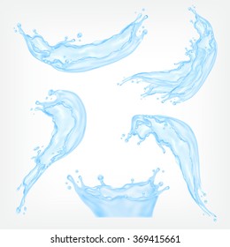 Blue water splash. Mesh with transparency. Vector set. EPS10