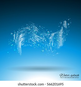 Blue water splash. Spray with drops isolated. Aqua splashing on a blue background.