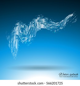 Blue water splash. Spray with drops isolated. Aqua splashing on a blue background