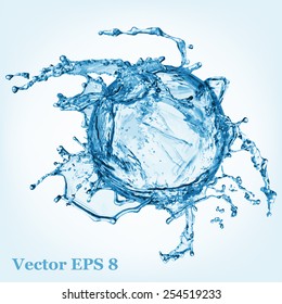 Blue water splash, vector illustration EPS 8.