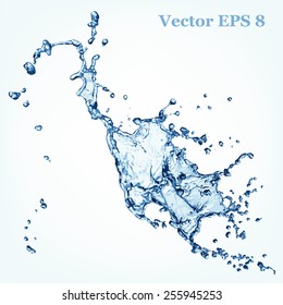 Blue water splash, vector illustration EPS 8. 