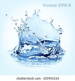 Blue Water Splash, Vector Illustration EPS 8.