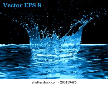 Blue water splash, vector illustration EPS 8.