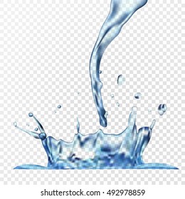 Blue water splash, vector illustration. The effect of transparency for any color background.
