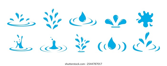 Salpicaduras y gotas de agua azul - colección de Elementos de Vector.