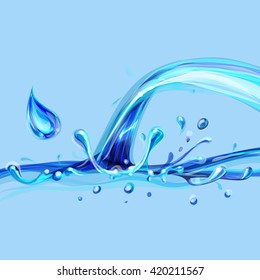 blue water splashing drops, isolated vector