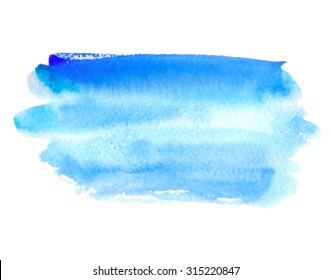 Blue Water Striped Watercolor Hand Drawn Isolated Stain On White Background. Wet Brush Painted Strokes Vector Illustration. Abstract Design Paper Texture Element For Decoration, Scrapbook, Template