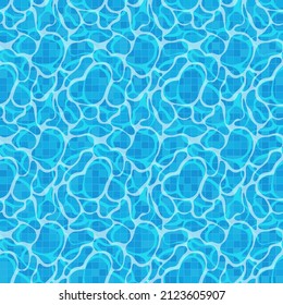 Blue water surface background. Pool tile. Light ripple texture. Vector seamless pattern