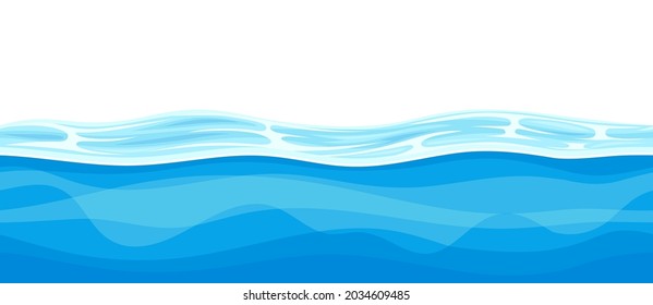 Blue Water Surface with Curved Waves Vector Illustration