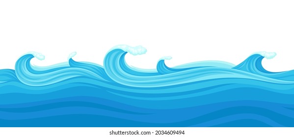 Blue Water Surface with Curved Waves Vector Illustration