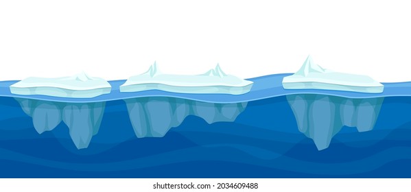 Blue Water Surface with Floating Ice Glacier Vector Illustration