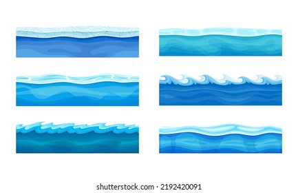 Blue Water Surface with Ice and Curved Waves Vector Set