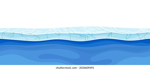 Blue Water Surface with Ice and Frozen Solid Layer Vector Illustration