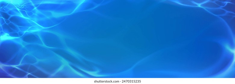 Blue water surface overlay background. Vector realistic illustration of clear aqua waves with light refraction, 3d sea, ocean or swimming pool clean bottom view with abstract shiny ripple texture