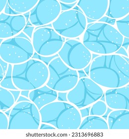 Blue water surface texture seamless pattern. Ocean, sea top view background. Swimming pool backdrop with sun light reflection. Water ripple print. Vector illustration